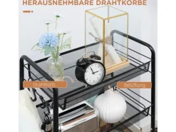 Best HOMCOM Servierwagen mit Haken Stahl Schwarz 45L x 26,5B x 84H cm