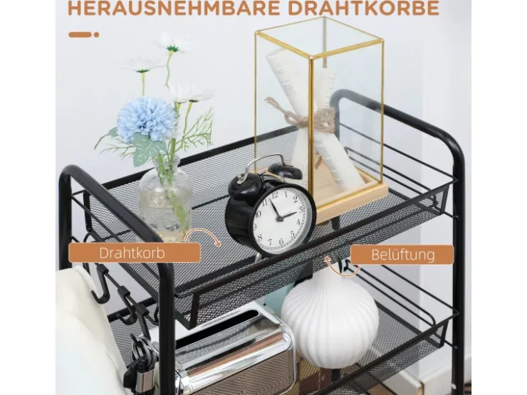 Best HOMCOM Servierwagen mit Haken Stahl Schwarz 45L x 26,5B x 84H cm