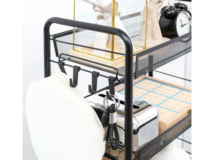 Best HOMCOM Servierwagen mit Haken Stahl Schwarz 45L x 26,5B x 84H cm