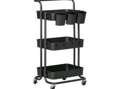 HOMCOM Servierwagen<Servierwagen mit Haken Stahl ABS Schwarz 42L x 38B x 86,5H cm