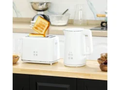 HOMCOM Haushaltsgeräte<Wasserkocher-Toaster-Set Kunststoff Edelstahl 21,5L x 15,5B x 25,1H cm Weiß