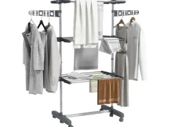 Discount HOMCOM Wäschetrockner mit Rollen 3 Ebenen Klappbar Stahl Grau 142 x 55 x 152 cm