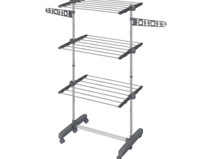Discount HOMCOM Wäschetrockner mit Rollen 3 Ebenen Klappbar Stahl Grau 142 x 55 x 152 cm