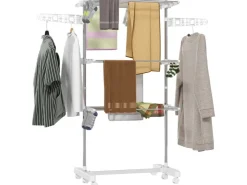 Discount HOMCOM Wäschetrockner mit Rollen 3 Ebenen Klappbar Stahl Weiß 80/142 x 55 x152cm