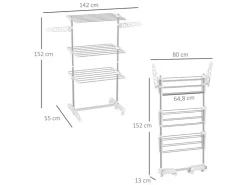 Discount HOMCOM Wäschetrockner mit Rollen 3 Ebenen Klappbar Stahl Weiß 80/142 x 55 x152cm