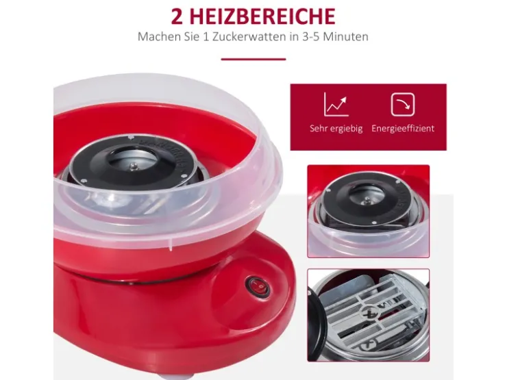 Sale HOMCOM Zuckerwattemaschine Einfach zu Bedienendes Zuckerwattegerät PP Rot
