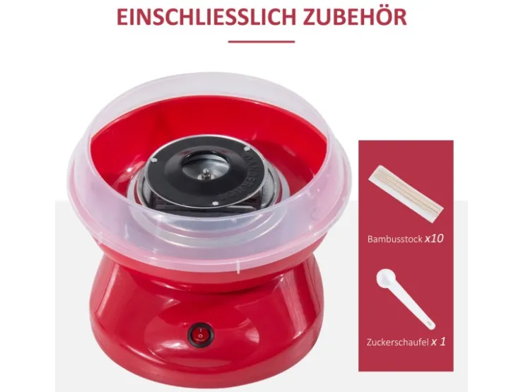 Sale HOMCOM Zuckerwattemaschine Einfach zu Bedienendes Zuckerwattegerät PP Rot