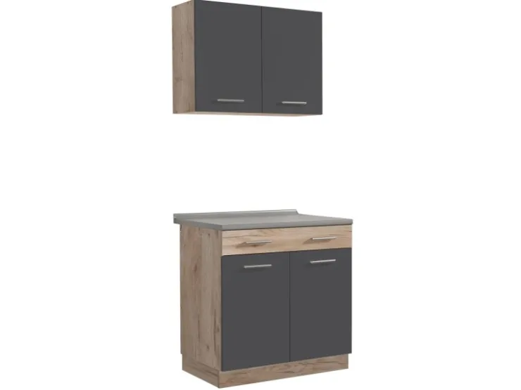 Clearance Homestyle4u Küchenzeile 80x207x60 in Grau 2361