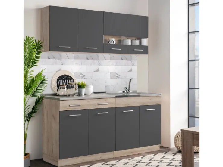Clearance Homestyle4u Küchenzeile 80x207x60 in Grau 2361