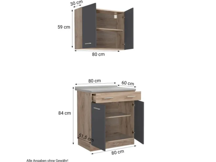 Clearance Homestyle4u Küchenzeile 80x207x60 in Grau 2361