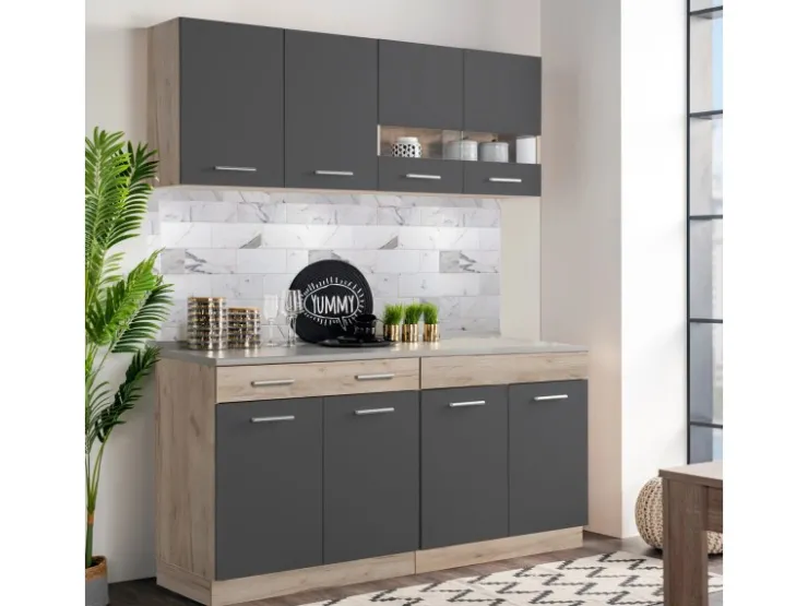 Clearance Homestyle4u Küchenzeile 80x207x60 in Grau 2361