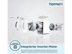 New homeX Waschmaschine 7kg 1200 U/Min Inverter Motor AquaStop Schontrommel 15 Programme WF712B-W