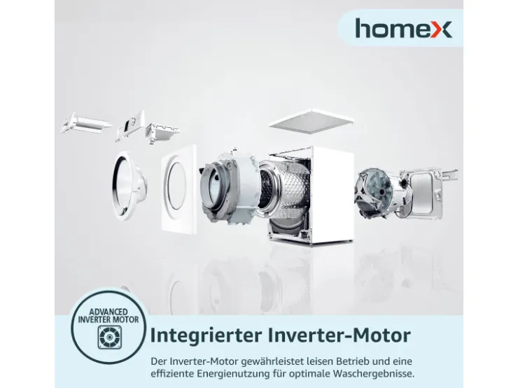 New homeX Waschmaschine 7kg 1200 U/Min Inverter Motor AquaStop Schontrommel 15 Programme WF712B-W