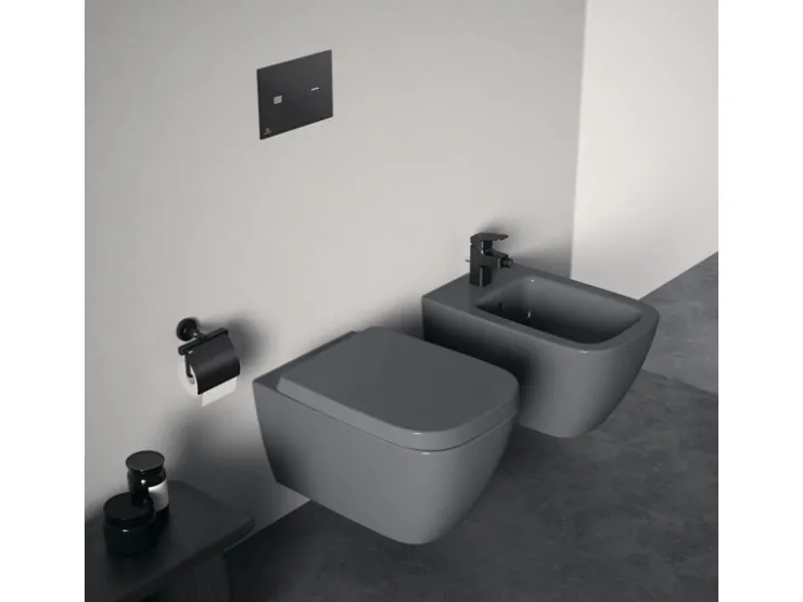 Ideal Standard Einhebelmischer<Bidetarmatur Ceraplan mit Ablaufgarnitur Schwarz Matt