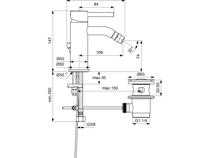 Online Ideal Standard Bidetarmatur Ceraline matt Schwarz