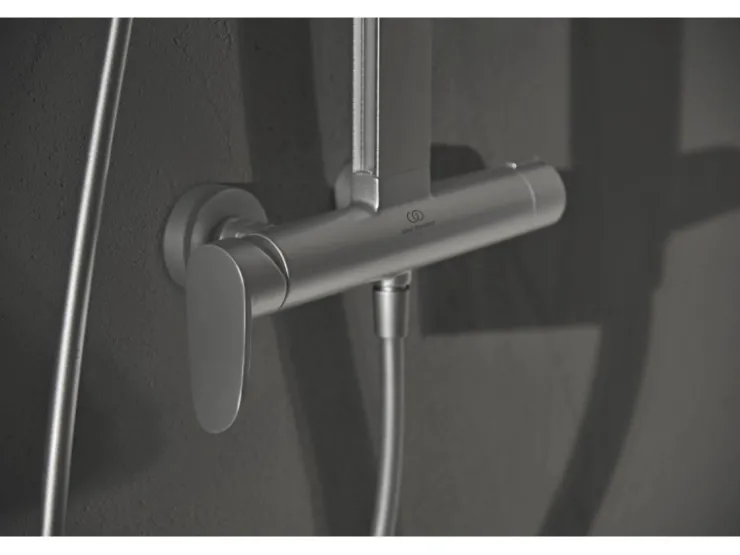 Ideal Standard Einhebelmischer<Duschsystem Einhebel-Armatur mit Regen- und Handbrause Silver