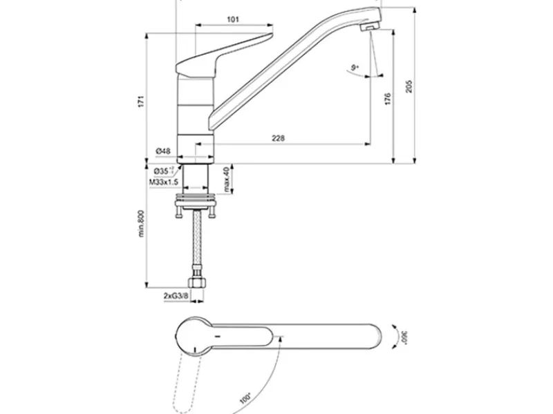 Hot Küchenarmatur Ceraflex BlueStart Vorfenstermontage Chrom Einhebelmischer