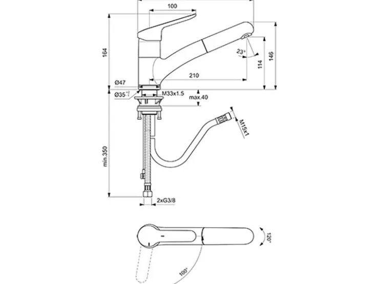 Ideal Standard Einhebelmischer<Küchenarmatur Ceraflex BlueStart herausziehbare Handbrause Chrom