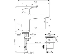 Ideal Standard Einhebelmischer<Waschtischarmatur Ceraplan H90 mit Ablaufgarnitur Schwarz Matt