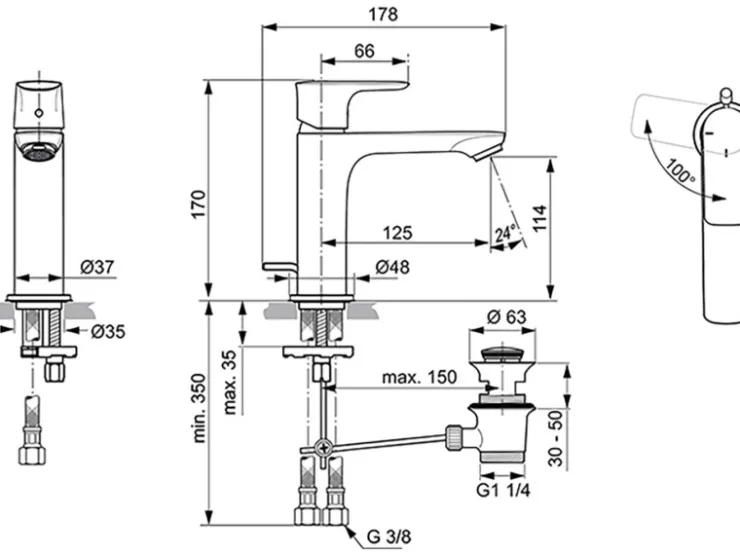 Ideal Standard Einhebelmischer<Waschtischarmatur Connect Air BlueStart Slim Grande Chrom
