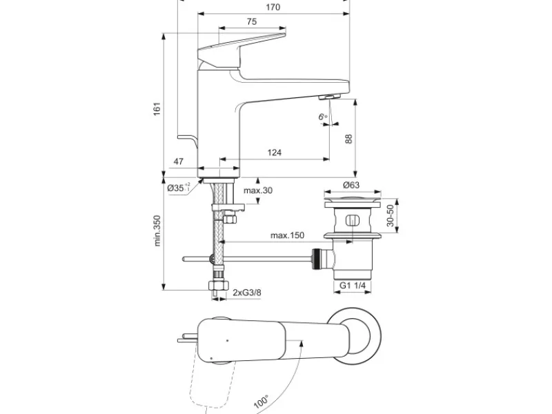 New Waschtischarmatur Ceraplan Chrom BlueStart H90 Einhebelmischer