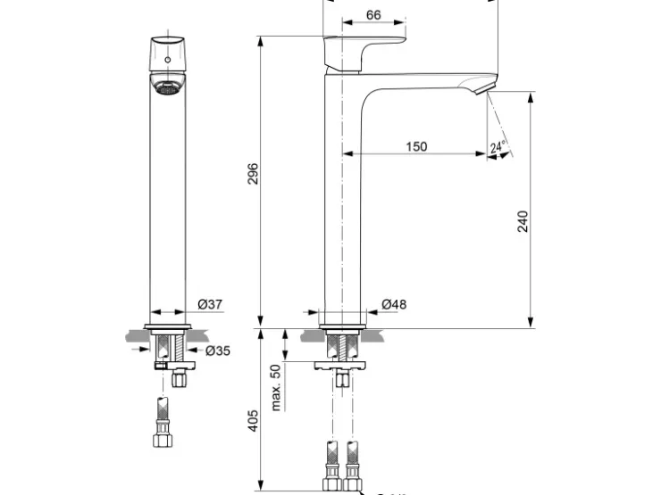 Ideal Standard Einhebelmischer<Waschtischarmatur Connect Air verl.Sockel o.Ablaufg.Magnetic Grey Grau