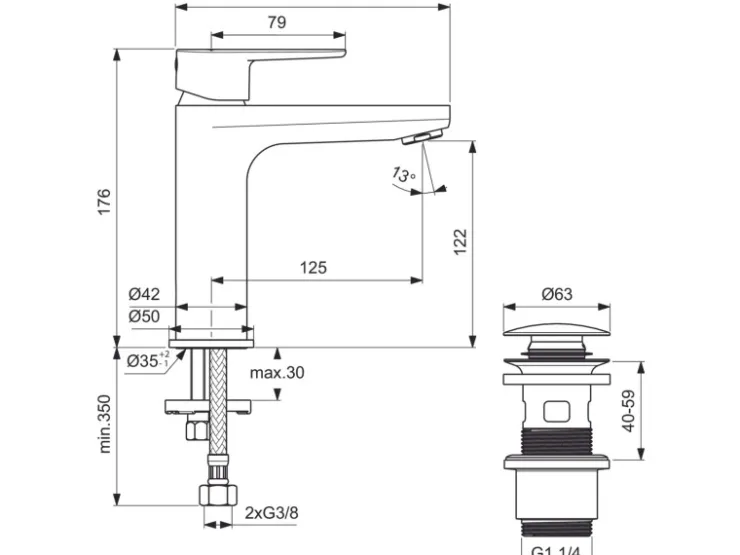 Ideal Standard Einhebelmischer<Waschtischarmatur Push-Open Ausladung 125 mm Rosé Rose