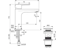 Ideal Standard Einhebelmischer<Waschtischarmatur Push-Open Ausladung 125 mm Silver