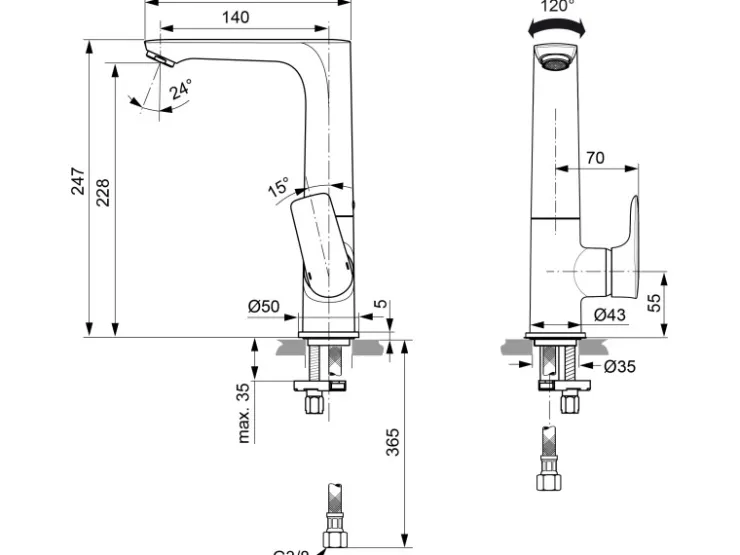 Discount Ideal Standard WT-Armatur Connect Air mit hohem Auslauf o. Ablaufg. Silver Storm Silber
