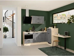 Discount Impuls Küchen Einbauküche IBZ4350HL 225 x 241 cm Beton-Optik  ohne E-Geräte
