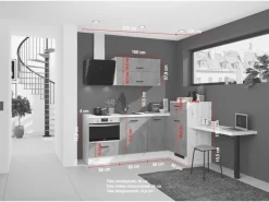 Discount Impuls Küchen Einbauküche IBZ4350HL 225 x 241 cm Beton-Optik ohne E-Geräte