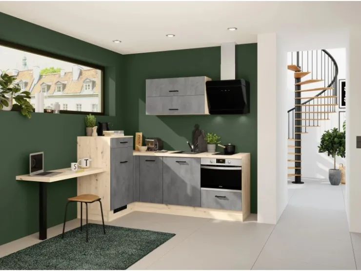 Online Impuls Küchen Einbauküche IBZ4350LH 225 x 241 cm Beton-Optik ohne E-Geräte