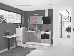 Online Impuls Küchen Einbauküche IBZ4350LH 225 x 241 cm Beton-Optik ohne E-Geräte