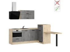 Hot Impuls Küchen Einbauküche IKZ1350H9 225 x 241 cm Beton-Optik mit E-Geräten