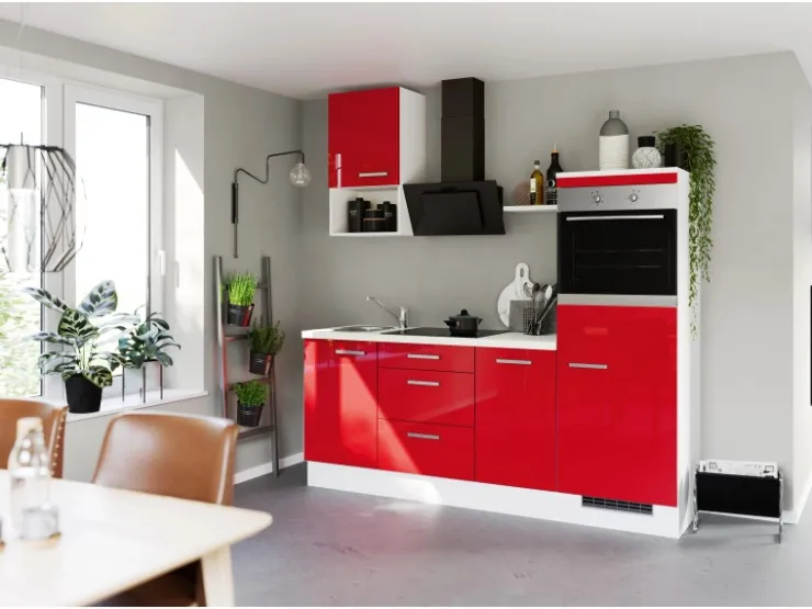 Discount Impuls Küchen Küchenzeile IBZ4215R4 215 cm Hochglanz ohne E-Geräte Rot