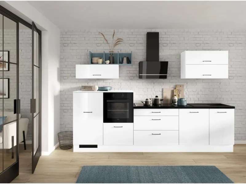 Hot Küchenzeile IKZ1320AL 320 cm Hochglanz mit E-Geräten Winkelküchen|Kochfelder