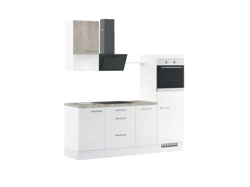 Hot Küchenzeile IKZ1215L4 215 cm Hochglanz mit E-Geräten Winkelküchen|Kühlschränke