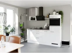 Hot Küchenzeile IKZ1215L4 215 cm Hochglanz mit E-Geräten Winkelküchen|Kühlschränke