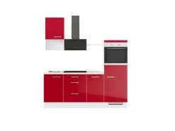 Impuls Küchen Kühlschränke|Kochfelder<Küchenzeile IKZ1215R3 215 cm Hochglanz mit E-Geräten Rot