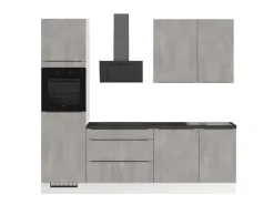 Hot Küchenzeile IKZ1260R5 260 cm Beton-Optik Natur mit E-Geräten Winkelküchen|Einbauküchen