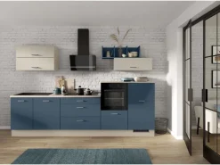 Impuls Küchen Schrankküchen|Kühlschränke<zeile 320 cm Alby Blue mit E-Geräte rechts