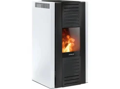 Justus Kühlschränke<Pelletofen Sirkos Aqua 2.0 Stahl 9,4 kW wasserführend Seidenweiß