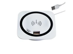 Outlet kalb Einbau Schnellladegerät 15W 7,5cm Druchmesser Kabelloses Laden 2x USB-Ports Induktionsladegerät Weiß