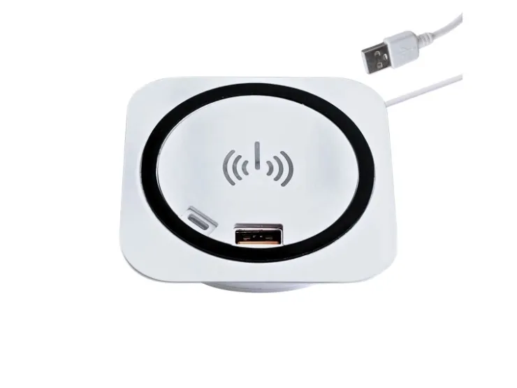 Outlet kalb Einbau Schnellladegerät 15W 7,5cm Druchmesser Kabelloses Laden 2x USB-Ports Induktionsladegerät Weiß