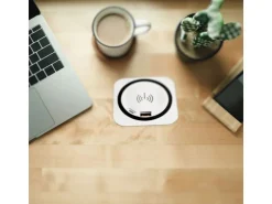 Outlet kalb Einbau Schnellladegerät 15W 7,5cm Druchmesser Kabelloses Laden 2x USB-Ports Induktionsladegerät Weiß