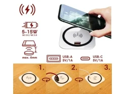 Outlet kalb Einbau Schnellladegerät 15W 7,5cm Druchmesser Kabelloses Laden 2x USB-Ports Induktionsladegerät Weiß