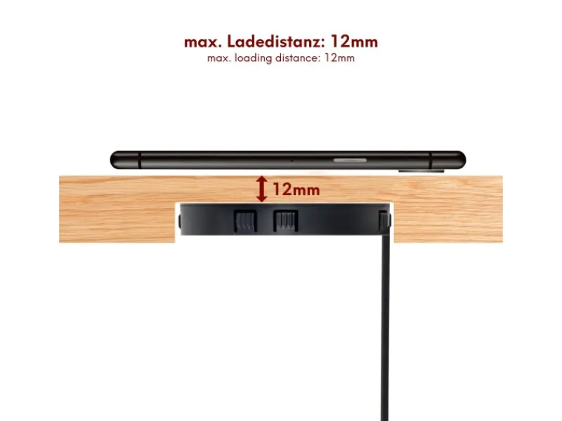 Outlet kalb 15W Unterbau Ladegerät Unsichtbar Durchmesser 85mm Induktive Ladestation Schwarz Montage Unter Möbelplatte Universell USB QC 3.0 Plug & Play Haushaltsgeräte