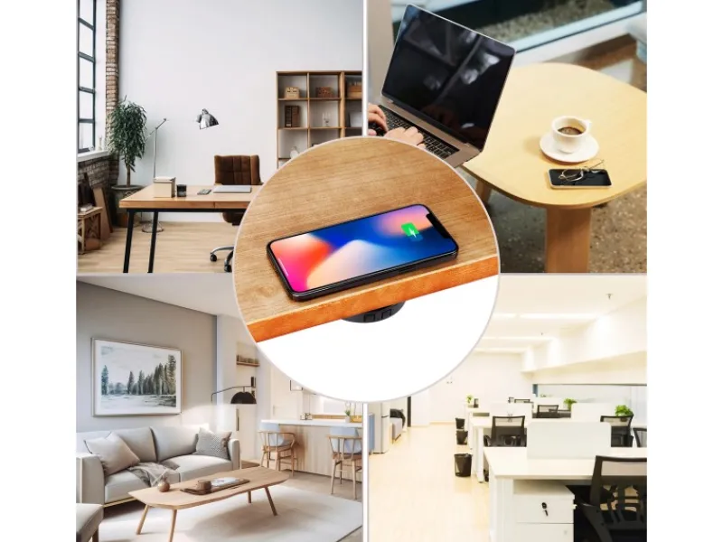 Outlet kalb 15W Unterbau Ladegerät Unsichtbar Durchmesser 85mm Induktive Ladestation Schwarz Montage Unter Möbelplatte Universell USB QC 3.0 Plug & Play Haushaltsgeräte