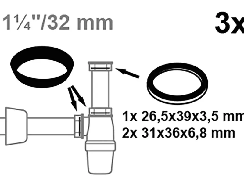 Hot Siphon-Dichtungsset für Waschtisch 32 mm (1 1/4") x 32 mm 3 Stück Gefrierschränke|Kühlschränke