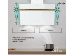 Best Klarstein Alina Dunstabzugshaube EEK A Touch LED-Beleuchtung Abluft/Umluft 600 m³/h Weiß
